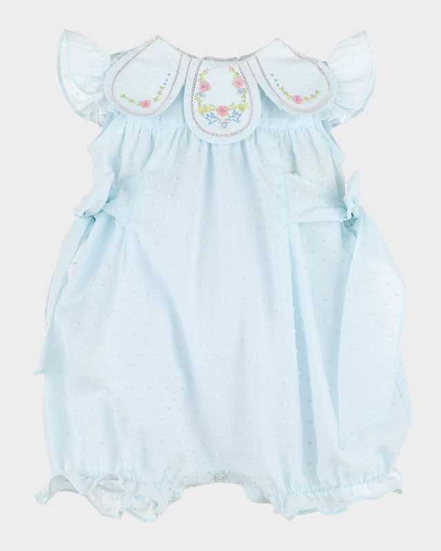 Girl's Swiss Dot Collared Bubble Romper, Size 6M-24